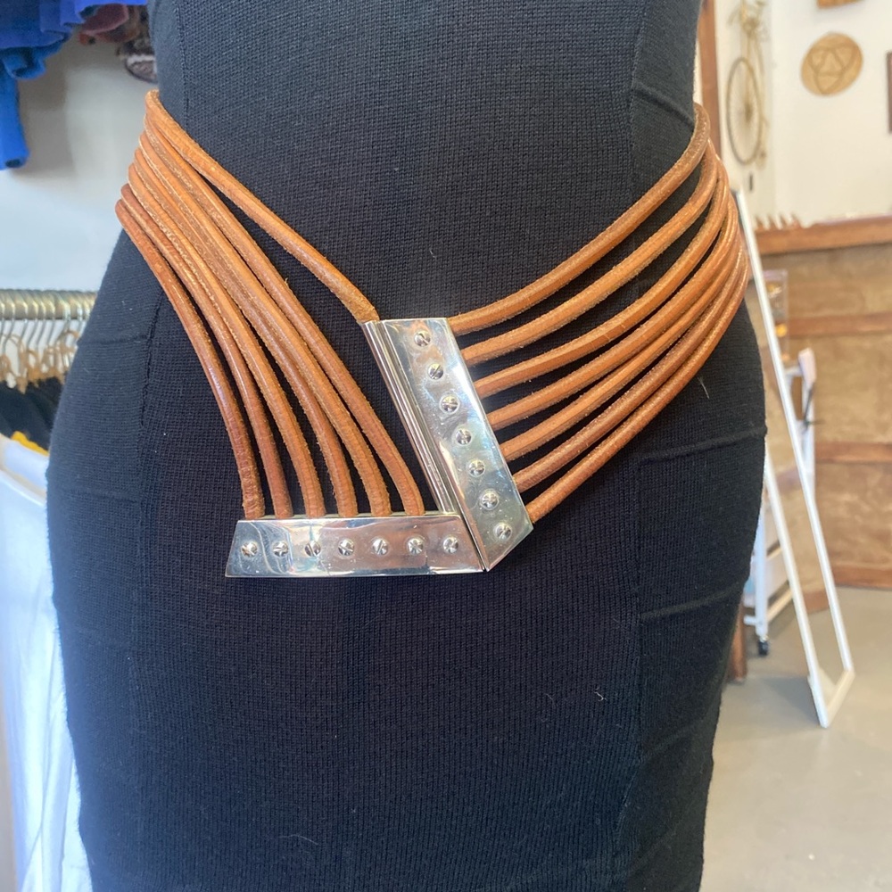 Rare Azzedine Alaia Vintage 1980’s multi string leather belt with silver buckle